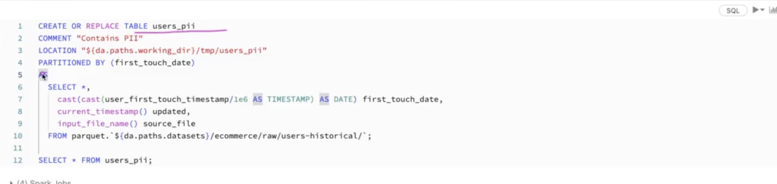 CTAS with COMMENT, LOCATION, PARTITIONED BY and metadata columns