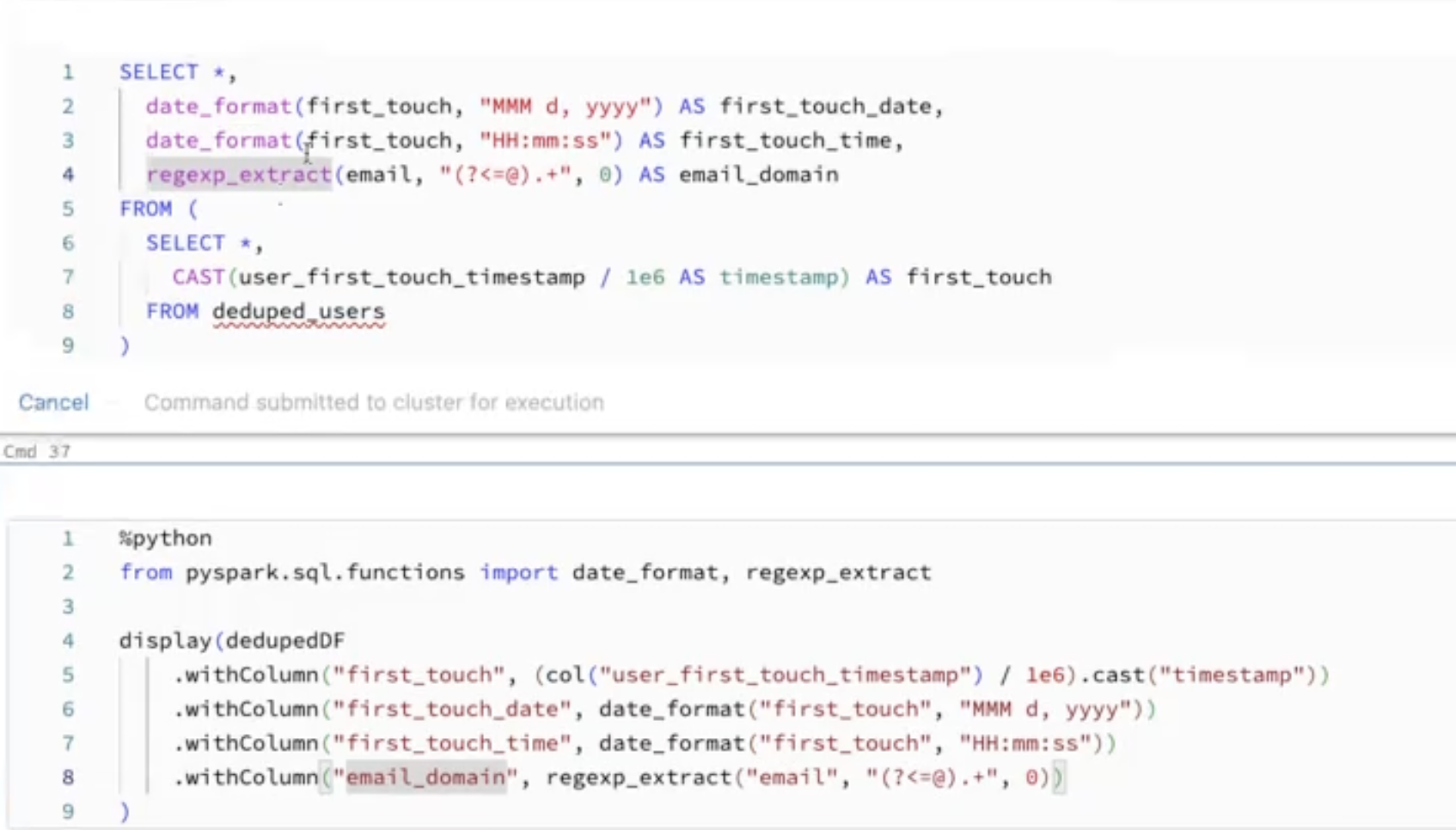 dateformat and regexpextract in SQL and PySpark